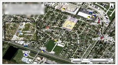 Aerial map of a school campus marked up for safety planning